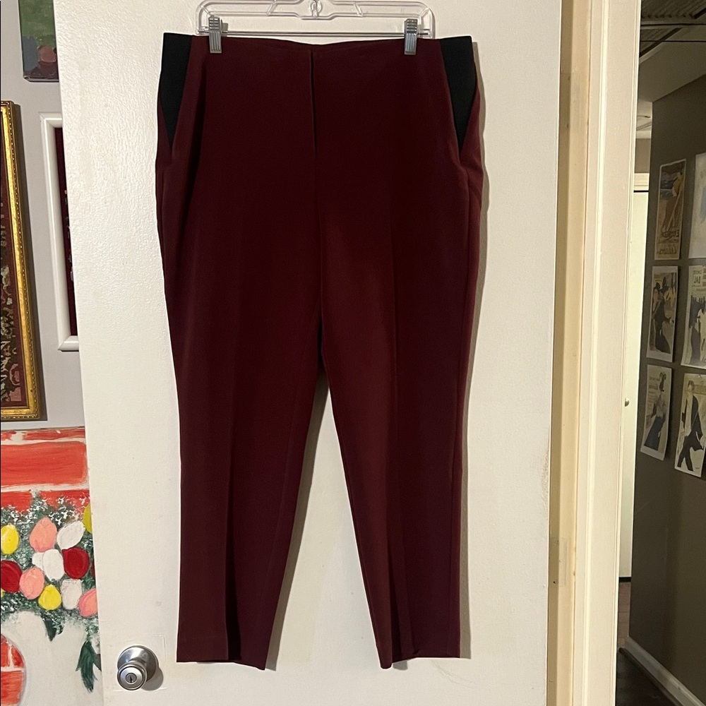 Jones New York wine flat front trousers Elastic gusset added for comfort